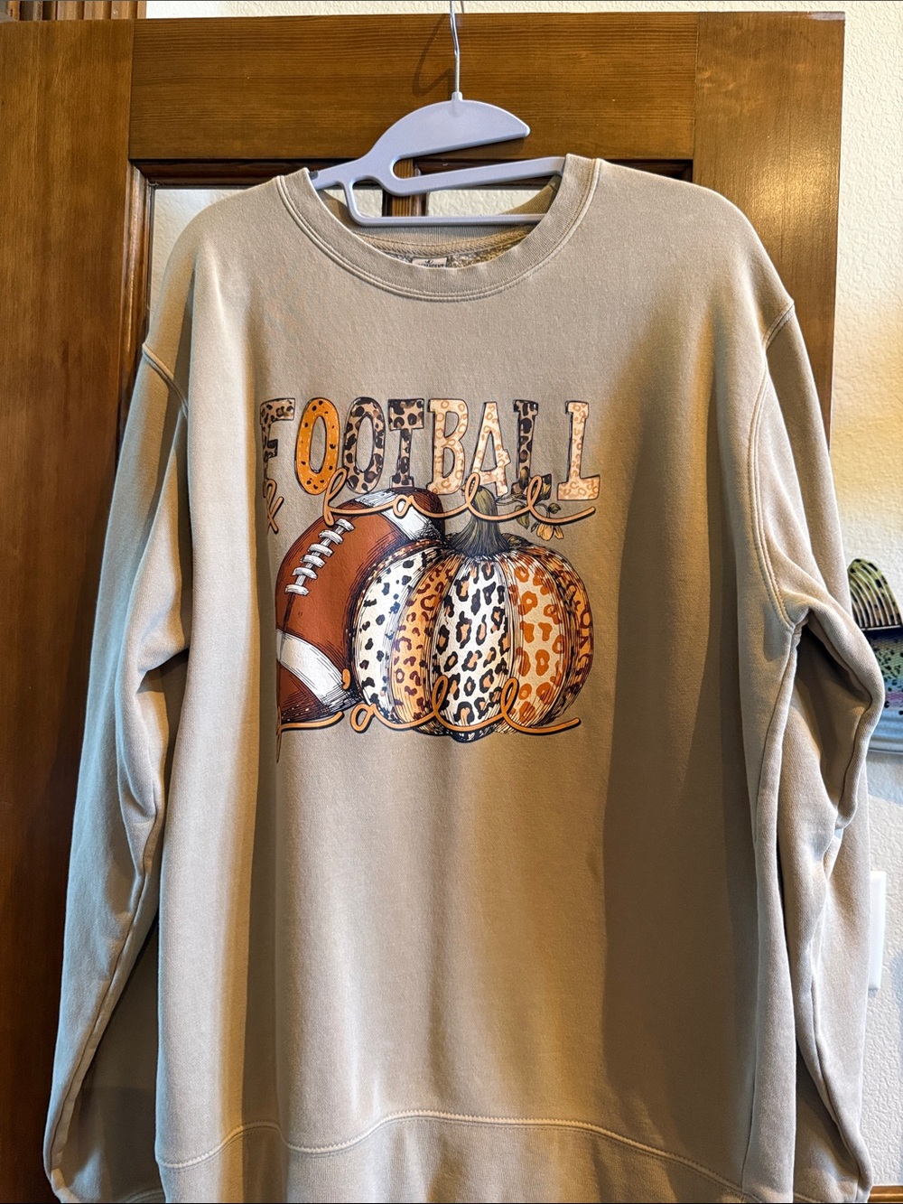 Tan Graphic Football & Leopard Pumpkin Sweatshirt